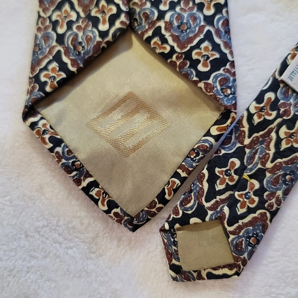 Joseph Abboud Tie Mens OS Blue Brown Damask Geometric Silk Made in Italy Classic